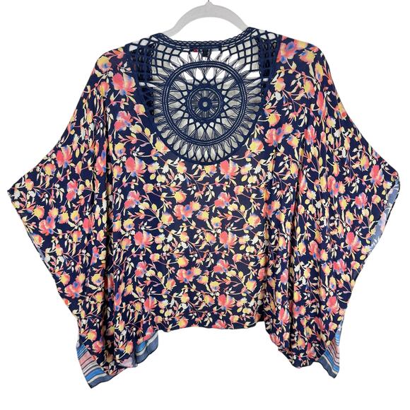 Colleen Lopez Boho Colorful Floral Crochet Lightweight Open Oversized Tunic M L - Picture 5 of 9